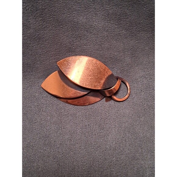 Vintage Floral Leaf Copper Brooch Mid Century Pin - Picture 1 of 3